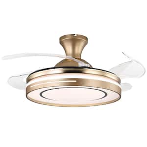 42 in. Gold Modern Retractable Blades Integrated LED Indoor Reversible Motor 6-Speed Ceiling Fan with Remote