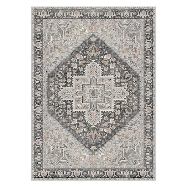 Azira Medallion Gray/Beige 5 ft. x 7 ft. Living Room/Bedroom/Dining Room Area Rug