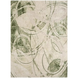 Astra Machine Washable Beige Green 5 ft. x 7 ft. Abstract Contemporary Area Rug