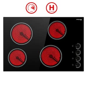 30 in. Electric Cooktop, Built-In Radiant Electric Cooktop in Black with 4 Elements and Mechanical Knob