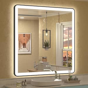 38 in. W x 38 in. H Square Framed Front, Back LED Lighted Anti-Fog Wall Bathroom Vanity Mirror in Tempered Glass