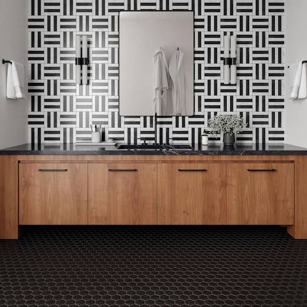 Bedrosians Monet Nero Marquina 12-in x 12-in Honed Natural Stone Marble Brick Marble Look Tile (5.1-sq. ft/ Carton)
