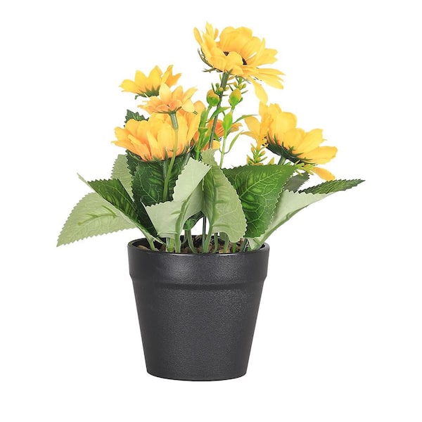 Oumilen 8 in. Yellow Artificial Sunflower Potted Plant with Black Pot