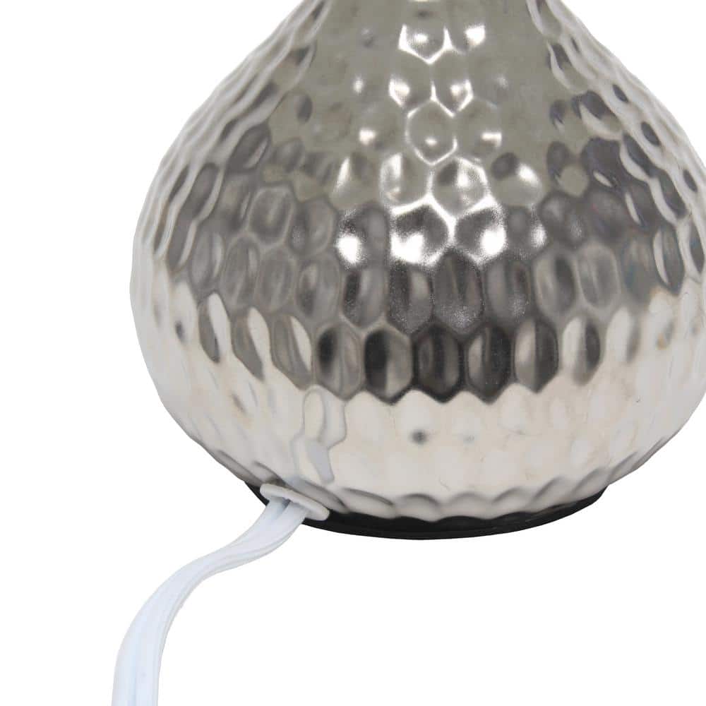 Silver Hammered Metal Table Lamp with Black Fabric Shade