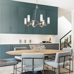 6-Light Brass Gold Modern Chandelier Transitional Pendant Lighting for Kitchen Island with Frosted Glass Shade
