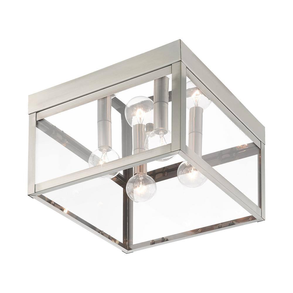 Nyack Brushed Nickel 4-Light Outdoor Flush Mount with Clear Glass