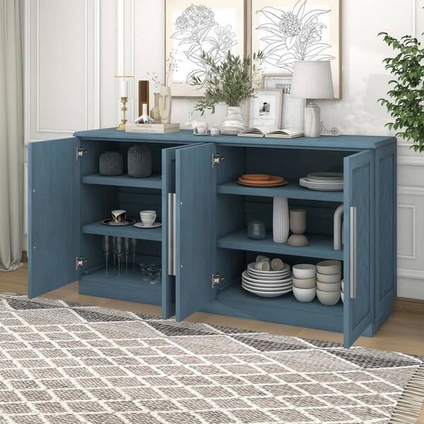 60.1 in. W x 15.8 in. D x 32 in. H Antique Blue Linen Cabinet with