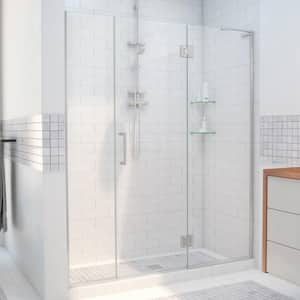 Unidoor-X 65 to 65.5 in. x 72 in. Frameless Hinged Shower Door in Brushed Nickel