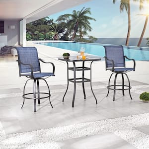 Blue 3-Piece Outdoor Sling Square Bar Height Outdoor Bistro Set