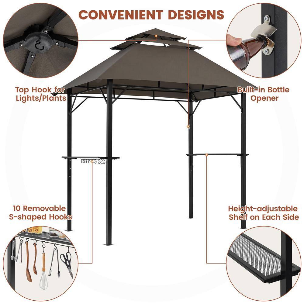 Brown Steel Pop-Up Patio Grill Gazebo with Adjustable Shelves