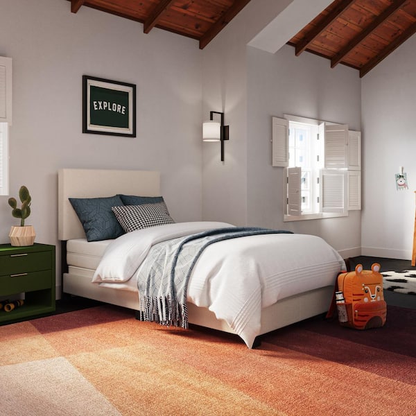 CorLiving Celeste Beige Boucle Wood Frame Twin Panel Bed