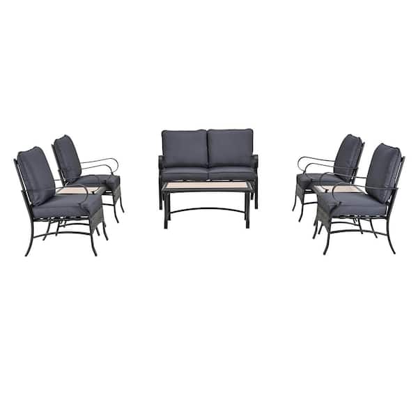 TOP HOME SPACE 8-Piece Metal Patio Conversation Set with Black Cushions