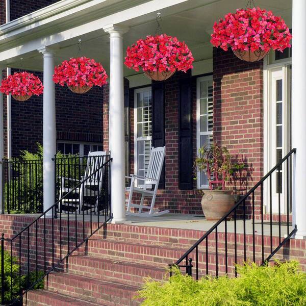 20.5 in Red Artificial Bougainvillea Hanging Flowers Plants Basket
