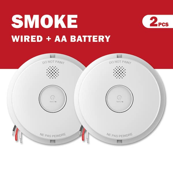 Hard Wired Inter Connected Smoke Detector, AC Smoke Alarm with DC 9V Backup Battery, ETL-9th Listed Fire Alarm, 2-Packs