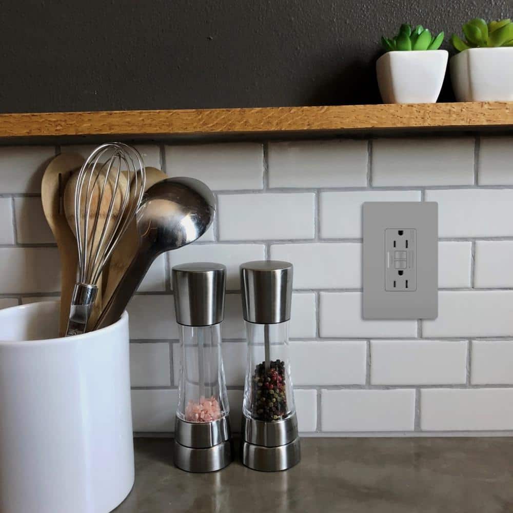 Gray Tamper Resistant GFCI Duplex Outlet with Indicator Light