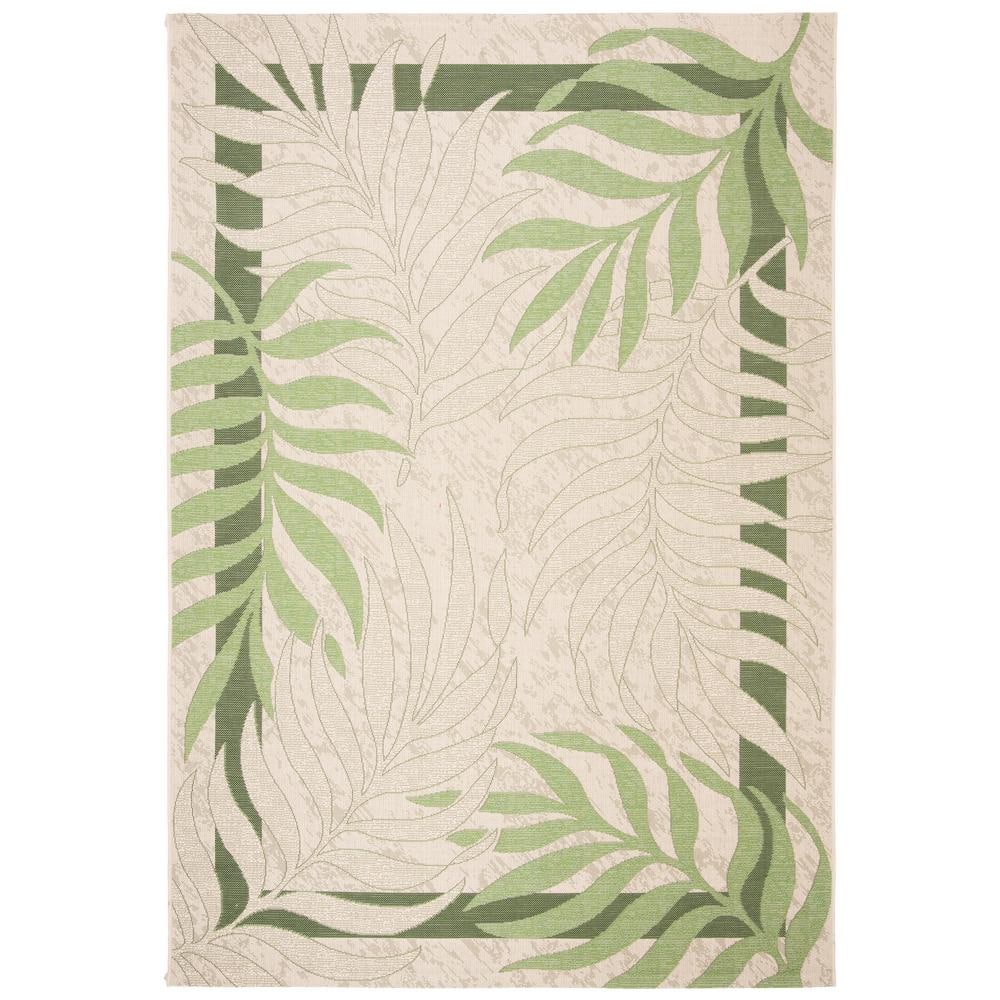 Cream and Green Botanical Indoor/Outdoor Synthetic Area Rug