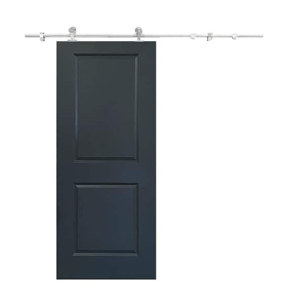CALHOME 36 in. x 80 in. Charcoal Gray Painted Composite MDF 2 Panel Interior Sliding Barn Door with Hardware Kit