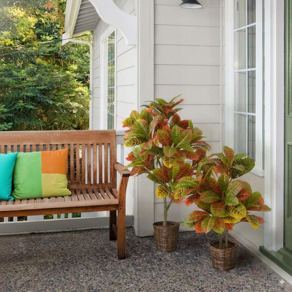 CAPHAUS 42 in. Artificial Topiary Croton Tree, UV Resistant