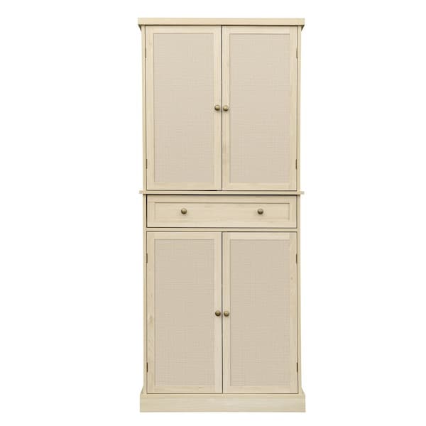 Unbranded 29.93 in. W x 15.75 in. D x 72.33 in. H Brown Linen Cabinet with 4 Doors, Drawer and 4 Adjustable Shelves for Bathroom