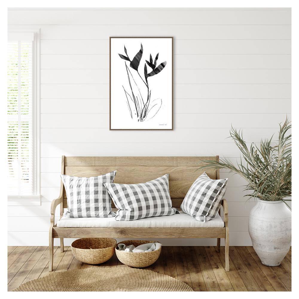 23" x 33" Black and White Abstract Floral Canvas Print with Bronze Frame