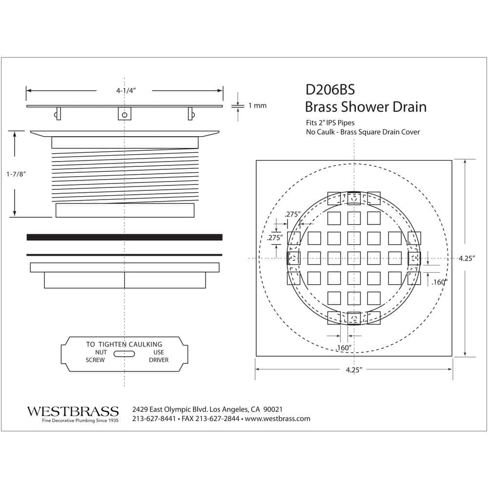 Matte Black Square Grate Shower Drain Cover with Brass Pipe