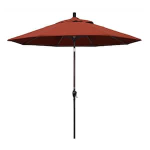 9 ft. Bronze Aluminum Pole Market Aluminum Ribs Push Tilt Crank Lift Patio Umbrella in Terracotta Sunbrella