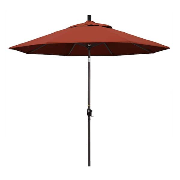California Umbrella 9 ft. Bronze Aluminum Pole Market Aluminum Ribs Push Tilt Crank Lift Patio Umbrella in Terracotta Sunbrella