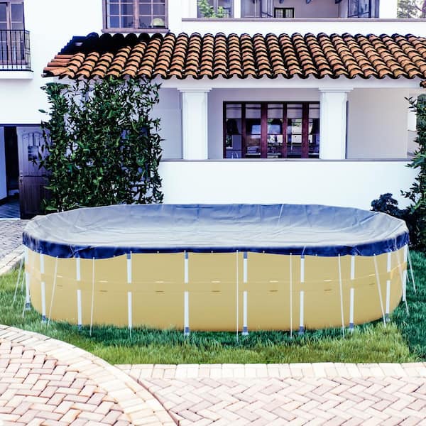 COLOURTREE 12 ft. x 24 ft. Premium Plus Oval Navy Blue Above Ground Winter Pool Cover with 4 ft. Overlap - 140 GSM