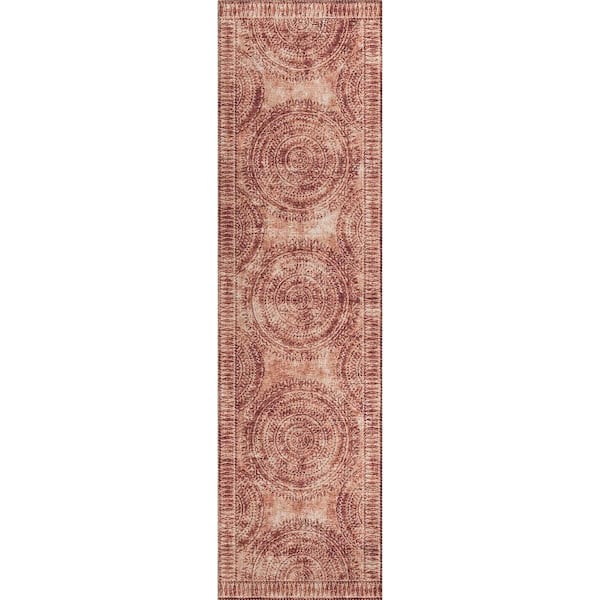 Addison Rugs Yuma Red 2 ft. 3 in. x 7 ft. 6 in. Geometric Indoor/Outdoor Washable Area Rug