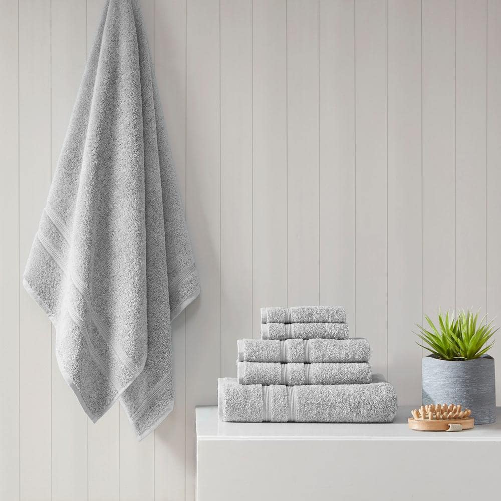 Gray Turkish Cotton 6-Piece Towel Set with Dobby Border