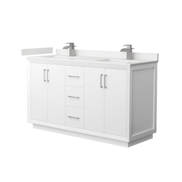 Wyndham Collection Strada 60 in. W x 22 in. D x 35 in. H Double Bath Vanity in White with White Quartz Top