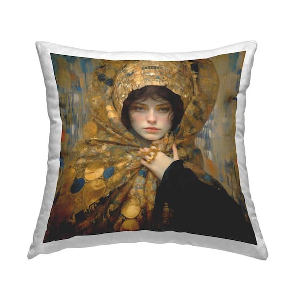 Stupell Industries Opulent Fashion Woman Gold Abstract Polyester 18 in. x 18 in. Throw Pillow