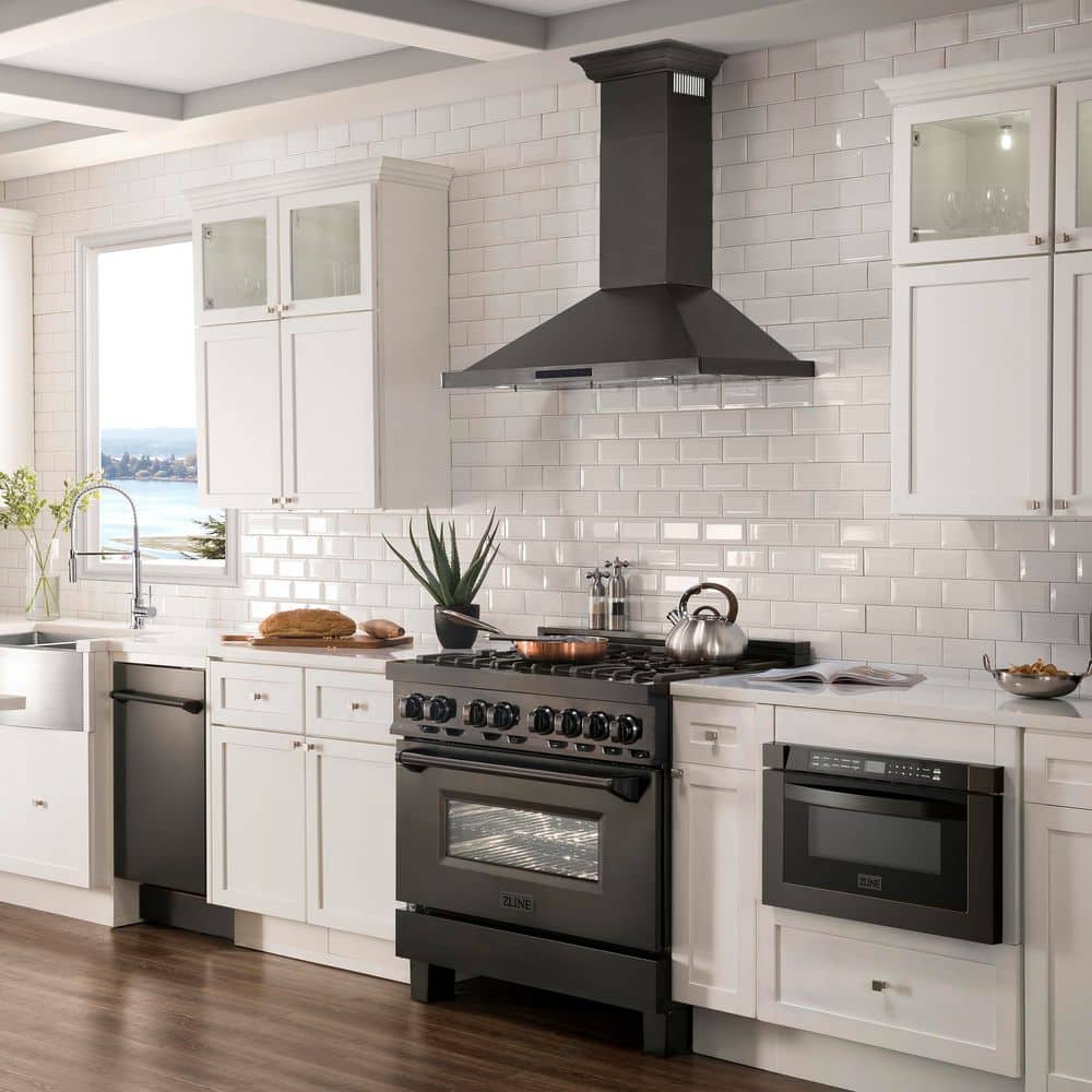 36" Black Stainless Steel Convertible Wall Mount Range Hood