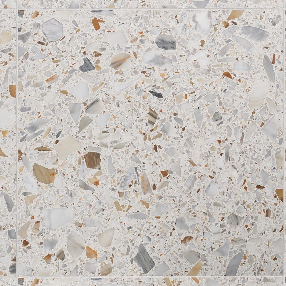 Calacatta White/Cream Large Format Honed Terrazzo Floor and Wall Tile
