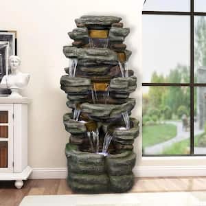 47 in. Tall Indoor/Outdoor Water Fountain Waterfall Simulated Rock With LED Lights