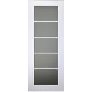 Smart Pro 5-Lite 23.875 in. x 83.25 in. No Bore Frosted Glass Polar White Wood Solid Composite Core Interior Door Slab