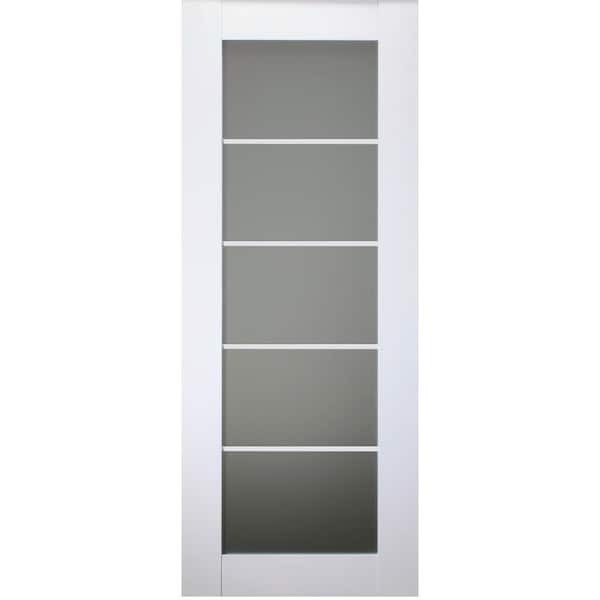 Belldinni Smart Pro 5-Lite 23.875 in. x 83.25 in. No Bore Frosted Glass Polar White Wood Solid Composite Core Interior Door Slab