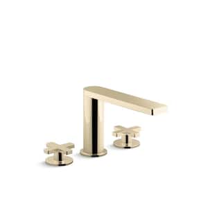 Composed Double Handle Deck-Mount Bath Faucet with Cross Handles in Vibrant French Gold
