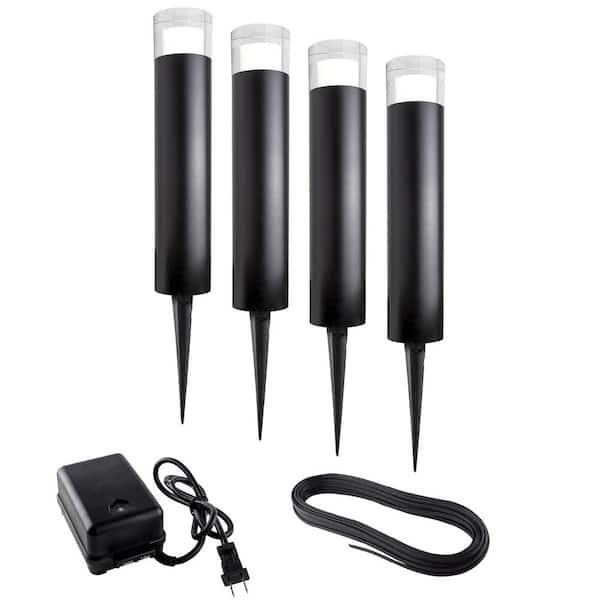 BAZZ Luvia Low Voltage Black Landscape Bollard Kit with Transformer (Set of 4)