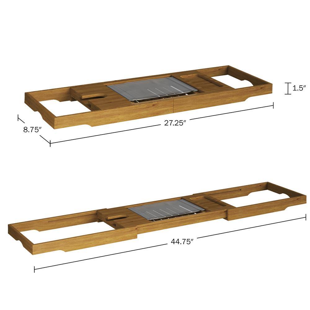 Natural Acacia Wood Extendable Bathtub Tray with Wine Holder