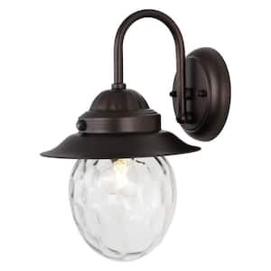 Rodanthe 8.25 in. 1-Light Outdoor LED Farmhouse Industrial Iron/Glass Wall Lantern Sconce, Oil Rubbed Bronze/Clear