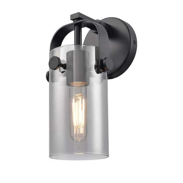Innovations Pilaster II Cylinder 4.5 in. 1-Light Matte Black Wall Sconce with Glass Shade