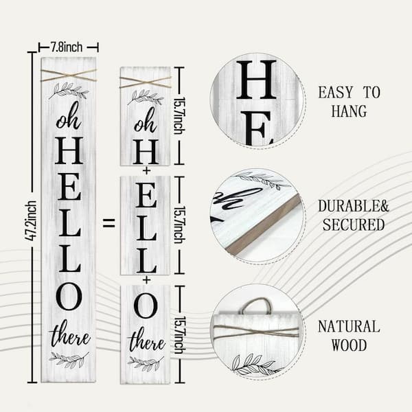 47 in. H White Oh Hello Wooden Welcome Porch Wall Sign HPF2HT6SJM