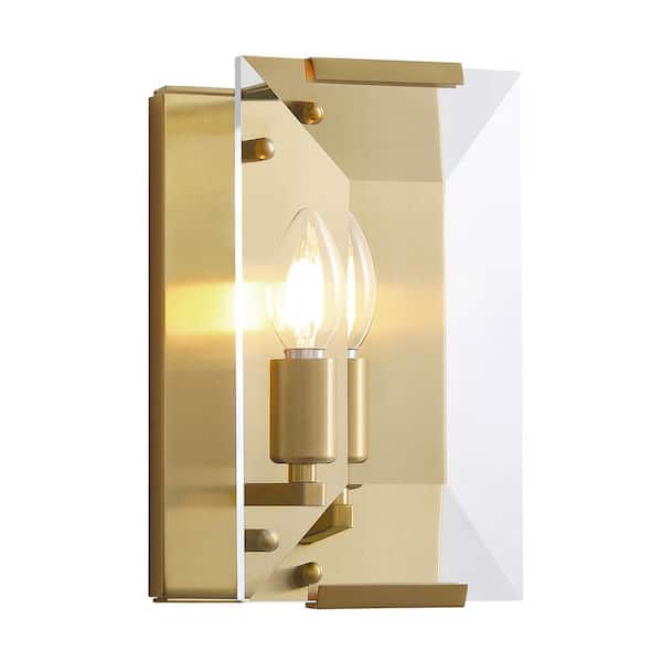 10.2 in. 1-Light Gold Modern Dimmable Wall Sconce with Glass Shade Modern Lighting Fixture for Corridor and Hallway