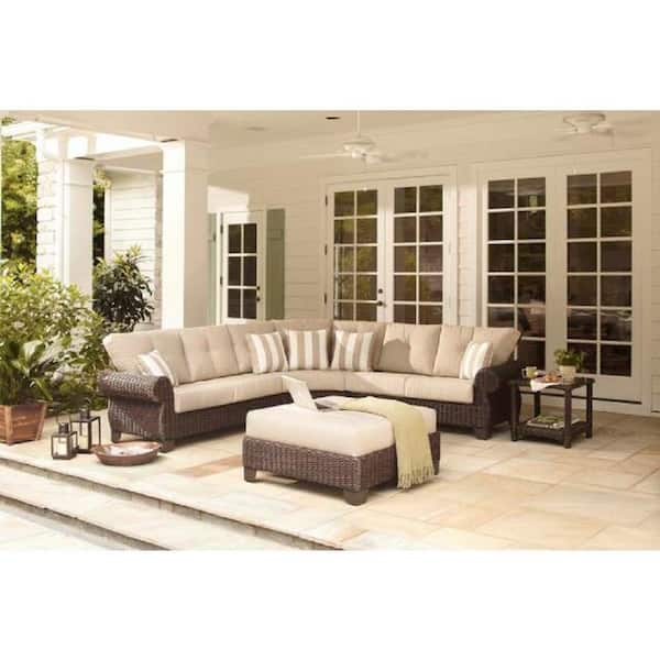 Hampton Bay Mill Valley 4-Piece Patio Sectional Set with Parchment Cushions