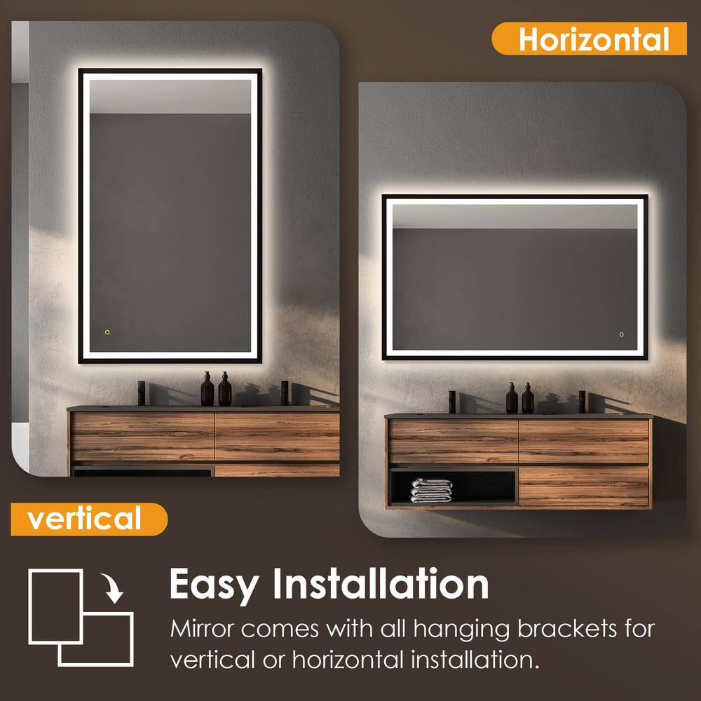 Apollo 48" x 30" Matte Black Aluminum LED Vanity Mirror