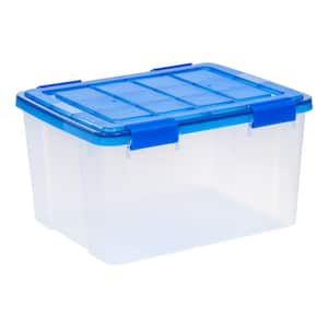 44 qt. Clear Plastic Storage Boxes in Blue Lid