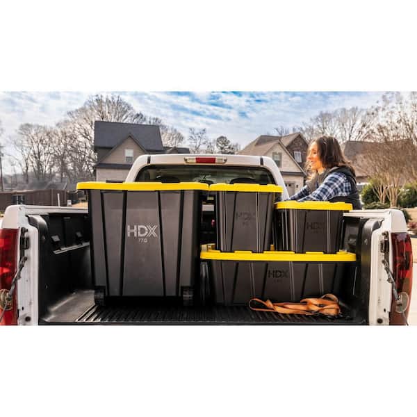 77 Gal. Tough Storage Tote with Wheels in Black with Yellow Lid