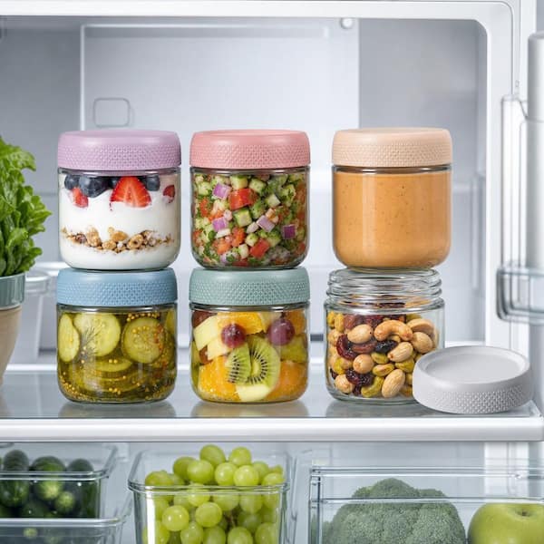 Numhew 6-Pack 10 oz. Glass Jars with Multi-Color Airtight Lids