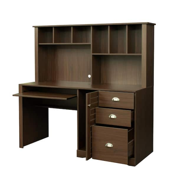 Computer Desk with Hutch, Writing Desk Study Table Storage Cabinet with  2-Tier Open Shelf & 3 Large Drawer, 59.06'' Craft Desk Workstation Desk  with